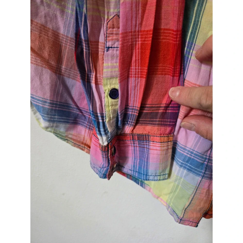 Maurices Womens Plaid Button Down Shirt Multi Color Cotton Long Sleeve Top Sz 0